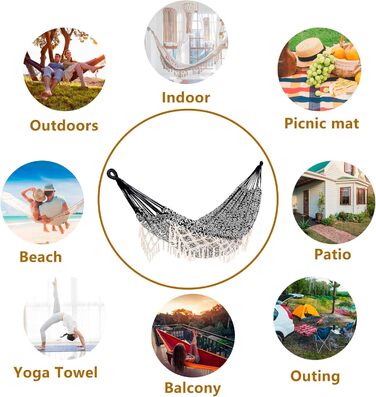 Гамак-гойдалка ROOITY Deluxe з бахромою, жакардова тканина, портативний, для 2 осіб, 193×145 см, для дому і саду, весільний декор