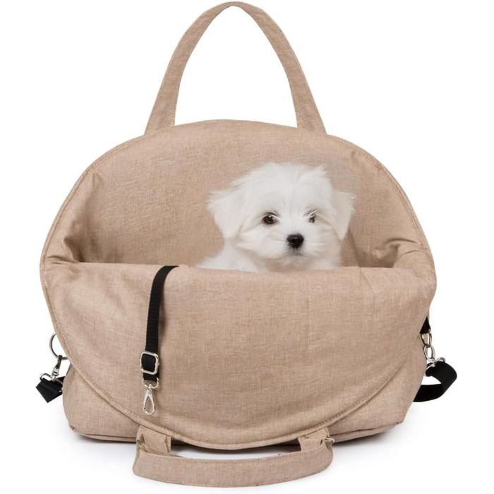 Чохол-переноска для собак та котів Petsen 3в1 – автокрісло, переноска, сумка – ручної роботи в ЄС – миється, з подушкою (Бежевий)