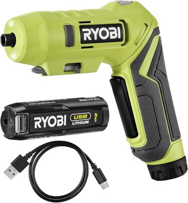 RYOBI 4V USB-Li-Ion акумуляторний шурупокрут ERGO RSD4-120TA2 (з акумулятором 4V 2.0Ah, USB-C кабелем та насадками)