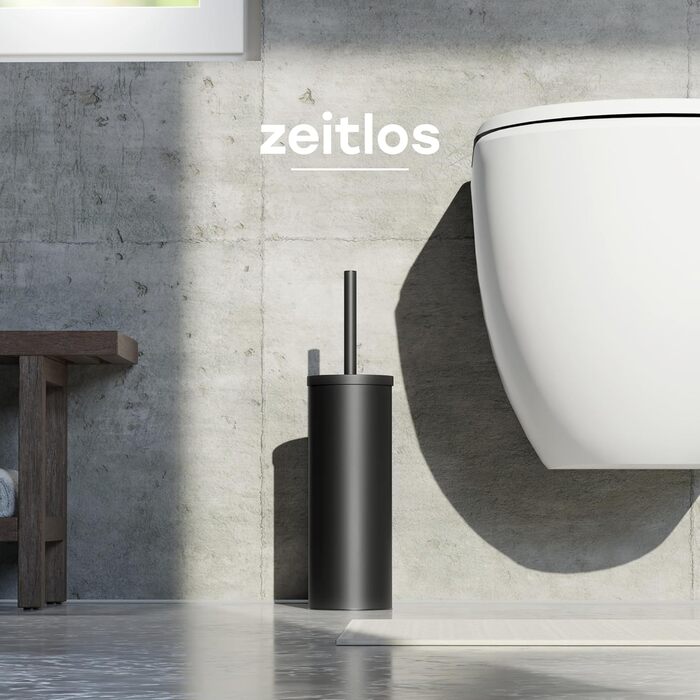 Торцева щітка для унітазу з нержавіючої сталі та силікону з дискретним тримачем - щітка для туалету з захистом від бризок, антибактеріальний тримач (чорний)