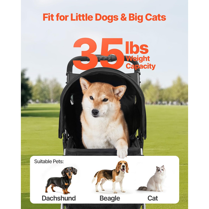 VEVOR 3-Wheel Pet Stroller - Dog & Cat Buggy, 16kg Capacity, Foldable with Cup Holders & Brakes