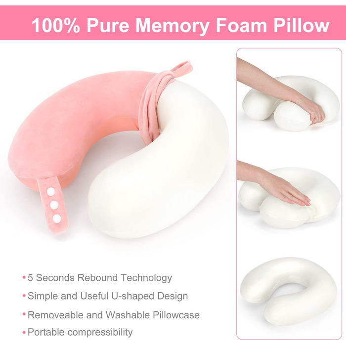 Подушка для шиї TALLGO з Memory Foam, рожева: для подорожей, автомобіля та дому