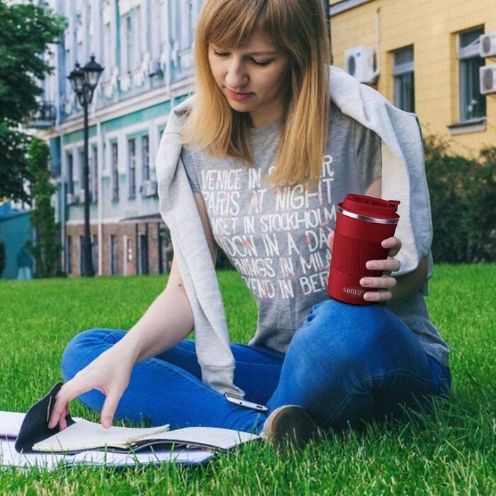 Термокружка з нержавіючої сталі SUNTQ - 510 мл, з подвійною стінкою, ізольована, з кришкою, багаторазова (Чорний)