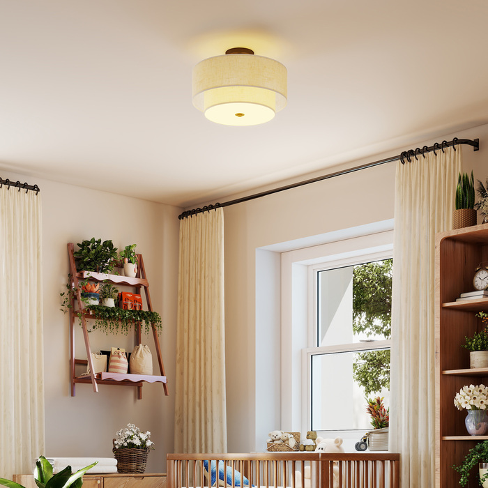 HOMCOM Pendant Light with Double Linen-Look Shades, Cream White