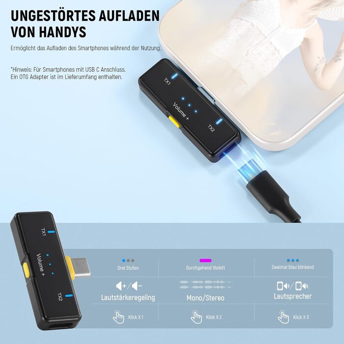 NEEWER Бездротовий петличний мікрофон KM23Max з акумулятором 8 годин, шумозаглушенням та USB-C, сумісний з DJI, Insta360, iPhone, Android, PC