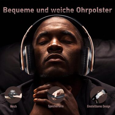 Бездротові навушники Lankey Sound Bluetooth Over-Ear з 6 EQ, FM, SD/TF, вбудованим мікрофоном, 65 годин роботи, чорний колір