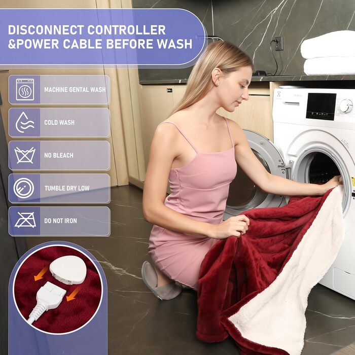 Електрична ковдра Qieryun з автовимкненням, 130x180 см, 10 режимів нагріву, таймер 8 годин, захист від перегріву, флісова ковдра, пральна машина, для дому та офісу (червона, 150 x 180 см)