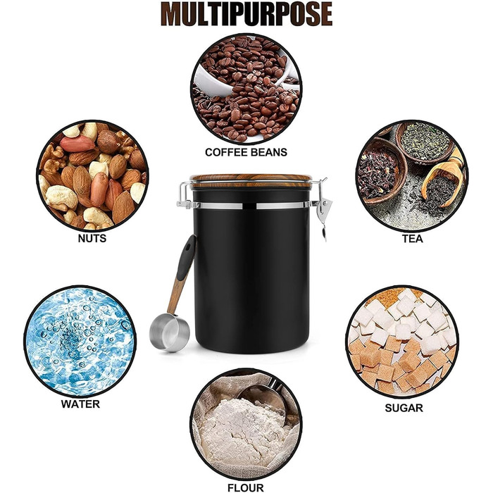 Контейнер для кави Dreamhigh® з дозатором, 1 кг, нержавіюча сталь, чорний, 2800 мл