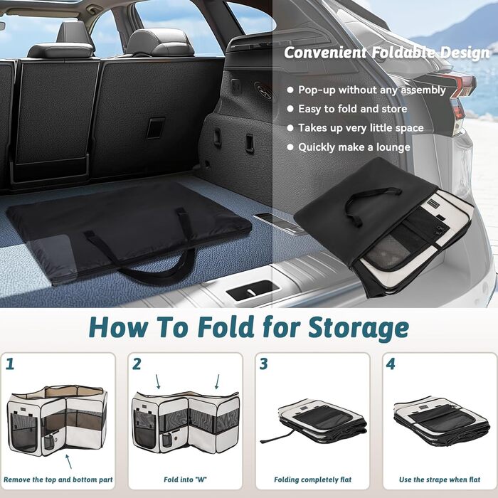 PETSFIT Розкладний вольєр для цуценят та дрібних тварин: собак, котів. Розкладний вольєр для собак з водонепроникним дном, система Pop-up, безпечний дизайн, сірий/зелений, 92 x 64 x 53 см (S, сірий)