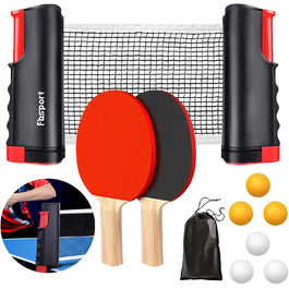 FBSPORT Набір для настільного тенісу Професійний: 2 ракетки, сітка, 6 м'ячів, сумка. Для гри в приміщенні та на вулиці. Чорний