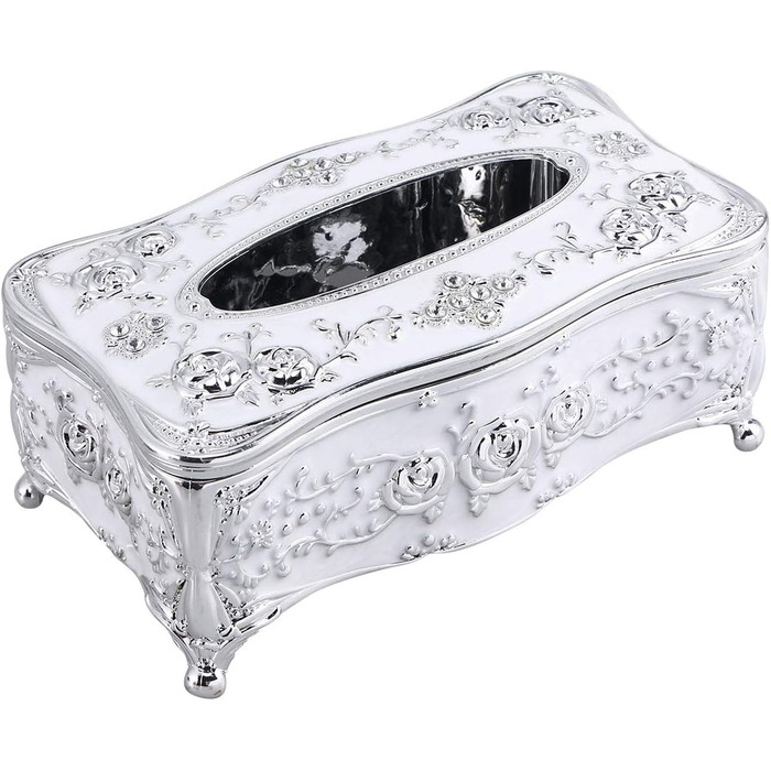 LIOOBO Tissue Box Rectangle Plastic with Lace Edge Flower Pattern Cosmetic Tissue Box Napkin Dispenser (Silver)