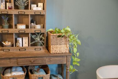 Decorative Basket Storage Woven from Water Hyacinth - Seagrass Rectangular - Shelf Basket Square - Set of 3 (S+M+L) Natural