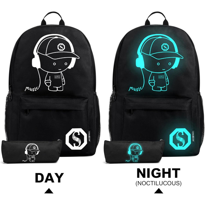 Шкільний рюкзак KONO для підлітків, чорний, світловідбиваючий, легкий, водонепроникний (30x17x48 см)