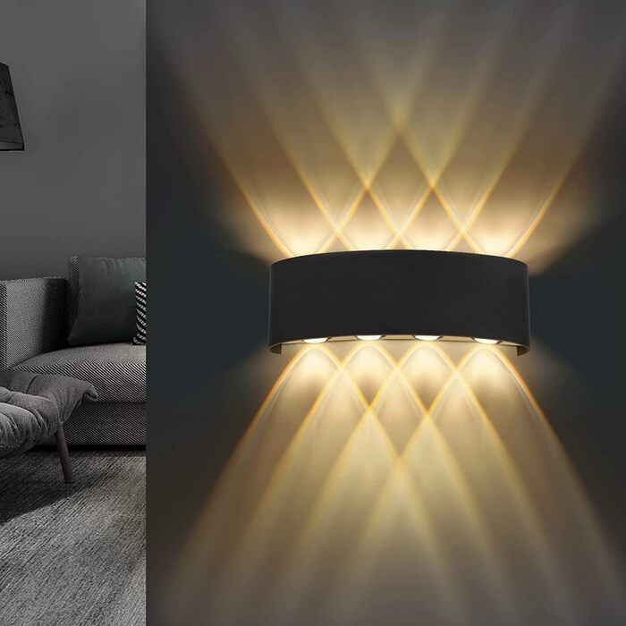 LED настінний світильник Lureshine, 2 шт., 22x8x5 см, чорний, IP65, 3000K, для вітальні