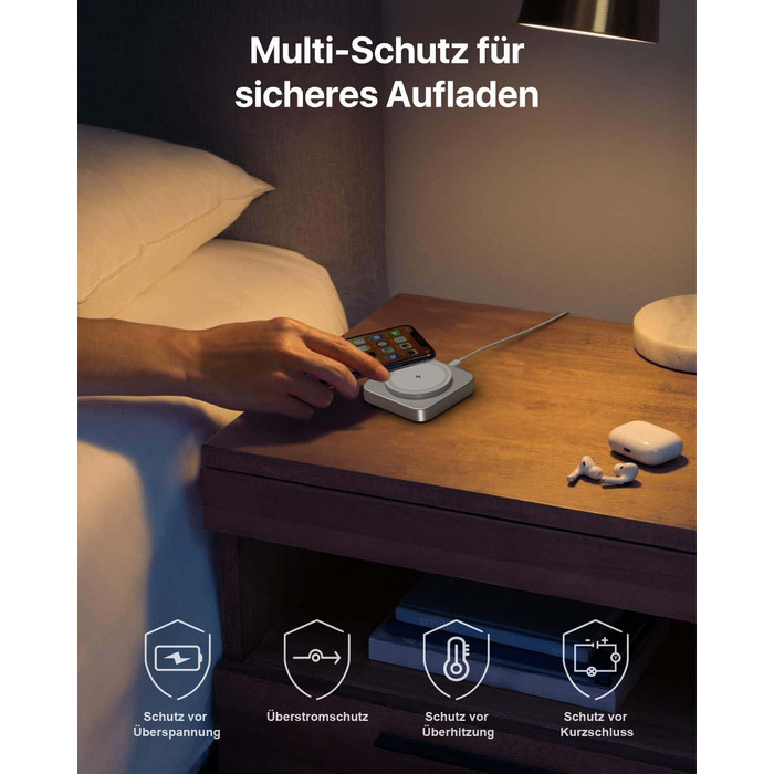 Бездротова зарядка MagSafe для Apple Watch та iPhone, сумісна з iPhone 16/15/14/13/12, iWatch, AirPods Pro 3/2 (срібна)