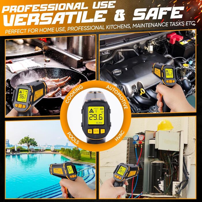 Інфрачервоний термометр пістолет -50 ℃ ~ 600 ℃ Безконтактний цифровий лазерний термометр для приготування їжі, піци, духовки, холодильника, продуктів харчування, ремонту автомобілів, морозильника, солодощів