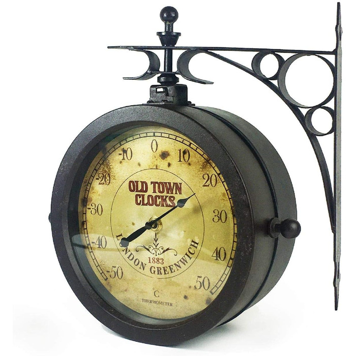 TFA Dostmann Nostalgia Wall Clock and Thermometer, Garden Clock, 60.3011, Outdoor Clock, Suitable for Outdoor Areas, Double-Sided, Antique Copper, L 270 x W 95 x H 295 mm