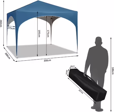 WOLTU Foldable Gazebo - Waterproof Folding Pavilion Sunshade Event Gazebo Garden Pavilion for Terrace Camping Festival with Half-Moon Roof Pagoda Tent of the Half-Circle from Oxford Fabric and Metal Frame - 3x3m Blue