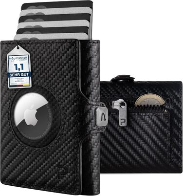 Чоловічий шкіряний гаманець PURISTO KLIK Classic Slim з відділом для монет та RFID-захистом - компактний картхолдер на 10-14 карт (Carbon, AirTag Mini)