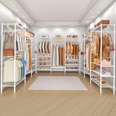 Стійка для одягу KZOBYD з полицями та вішалкою, металева, біла