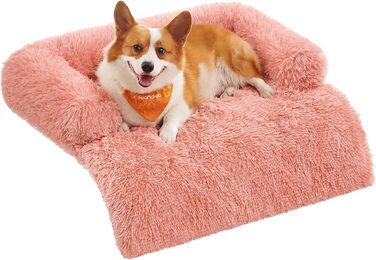 Feandrea FluffyHug Dog Bed, Plush, Dog Blanket Sofa, Sofa Protector Dog, Dog Cushion, Size M, for small and medium-sized dogs, 80 x 75 x 16 cm, PGW221G02 (L 95 x W 85 x H 16 cm, Pink)