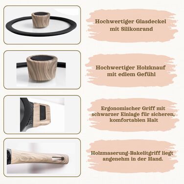 Набір каструль Goldmann 9 шт. з преміум-покриттям – чавунний алюміній з керамічним антипригарним покриттям, підходить для індукційних плит, всіх типів плит, з кришкою з термостійкого скла, для смаження з мінімальним додаванням жиру, стійкий до подряпин, м