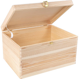 Велика дерев'яна коробка з кришкою та замком Creative Deco XXL 40x30x24 см, скриня для зберігання, органайзер для документів, іграшок, інструментів, натуральне необроблене дерево