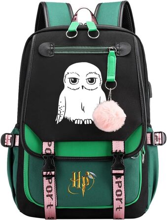 Великий шкільний рюкзак для дівчат з совою, рюкзак Harry Magic для підлітків, набір для учнів 7-15 класів (46 x 29 x 16 см, зелений)