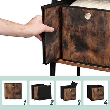 Relaxdays Fabric Storage Boxes with Wood-Look Design, 6-Piece Set