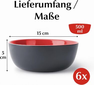 MIAMIO Le Papillon - Набір мисок для сніданку з кераміки (6 шт) 500 мл - Миючі в посудомийній машині та придатні для мікрохвильової печі
