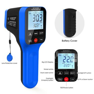 Інфрачервоний термометр AIOMEST з логуванням даних через APP, промисловий IR пірометр 1600°C | Оптика 30:1 з подвійним лазером | Температурна пістолета для вимірювання температури для HVAC, промислових печей, кузень та піци | Bluetooth-з'єднання