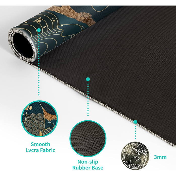 Японський килимок для миші з хвилями океану, великий ігровий килимок з аніме, подовжений килимок на стіл Канагава, товщина 3 мм, неслизька гумова основа, 80 x 30 см (Кої-карп)