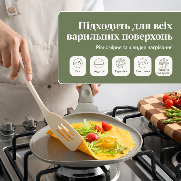 Сковорода для млинців Redchef 26 см з керамічним антипригарним покриттям, сковорода для омлетів, сковорода для випікання млинців, без PTFE, PFOA, PFAS, стійка до подряпин, придатна для миття в посудомийній машині (сірий)
