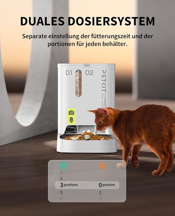 Автоматичний годівниця для котів та собак PETKIT з камерою та AI, 5л, 1-10 прийомів їжі/день, 1-30 порцій