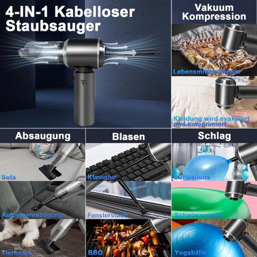 Бездротовий акумуляторний ручний пилосос XWGKLN 16000PA 4-в-1 для дому, авто, кухні, офісу та видалення шерсті тварин