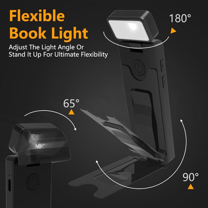 Клема-лампа для читання, акумуляторна, 3 режими температури кольору, USB, гнучка 360°, для книг, ідеальна для читачів та дітей (#6 Чорний)