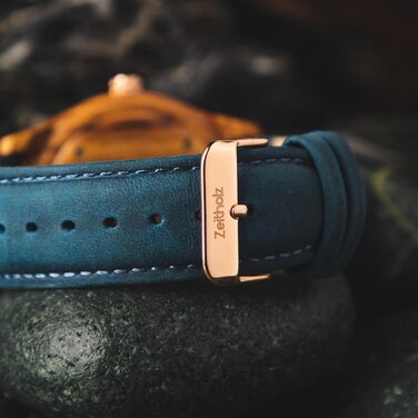 Годинник Zeitholz Holzuhr для чоловіків, аналоговий, 42 мм, з натурального дерева та японським кварцовим механізмом. Екологічний стиль, преміум якість. Колір: блакитний