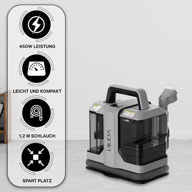 Вакуумний пилосос для чищення килимів та м'яких меблів Vonia – 450W, 11 kPa, 2 насадки, 1.2 м шланг, сірий. Ідеально для авто, диванів, килимів та м'яких меблів