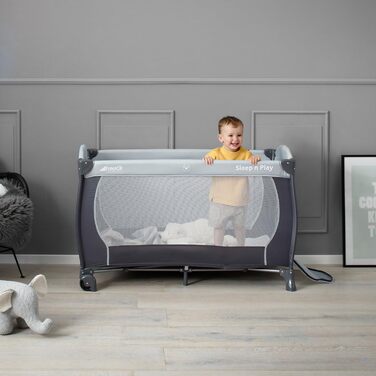Hauck Sleep N Play Go Plus Travel Cot with Carry Bag, Wheels, Crawl-Through Opening, Compact Folding, Baby Travel Cot for Toddlers from Birth up to 15 kg (Stone) Stone Sleep N Play Go Plus