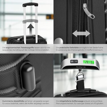 Набір валіз Tectake® 4 шт. з ABS-пластику, S-M-L-XL, з роликами, телескопічним ручками та замками, з ваговою та аксесуарами для валіз