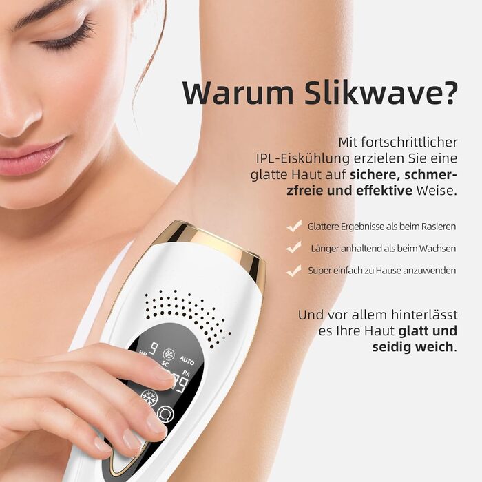 Пристрій для епіляції IPL з охолодженням 6°C, безболісна епіляція для тіла та обличчя, 999,900 імпульсів, 9 рівнів потужності, білий