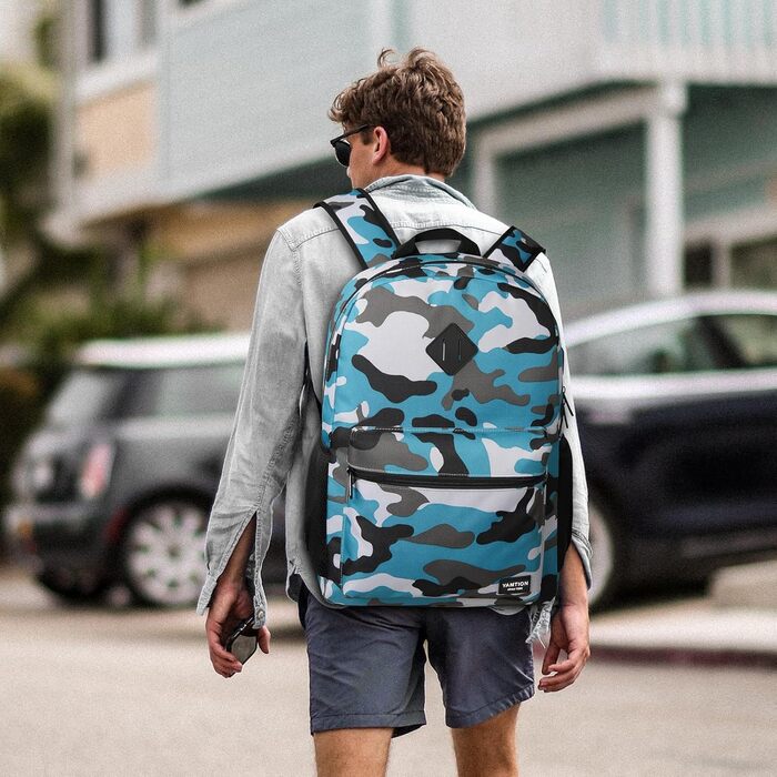 Рюкзак YAMTION 17,3 дюйма для чоловіків та жінок, шкільний, для підлітків, студентів, з USB-портом, камуфляжний синій