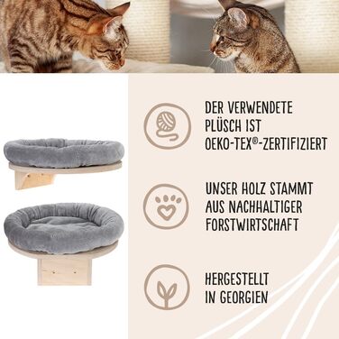 Крісло-лежанка для котів Natural Paradise Dahlia | Кругле ліжко з м'яким бортиком та клямками | Крізьбалка на стіну | Ø 48 см (Світло-сірий)