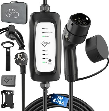 Кабель зарядки Schuko 3.6kW для електромобіля: 5м, 6-16A, IEC 62196-2 (ID.3, ID.4, Model 3, ZOE, Q3, Q5)