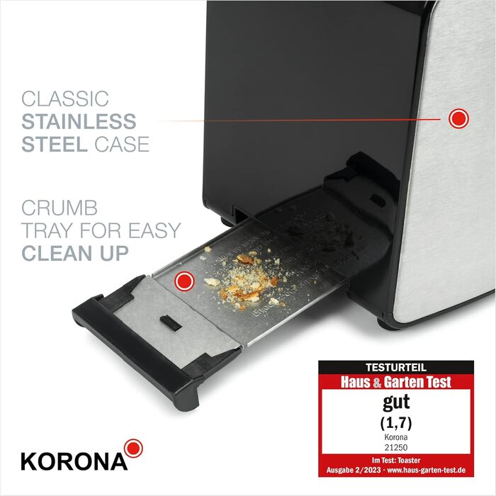 Тостер Korona 21250 з двома слотами | Для приготування тостів та сендвічів | З насадкою для бургерів XXL