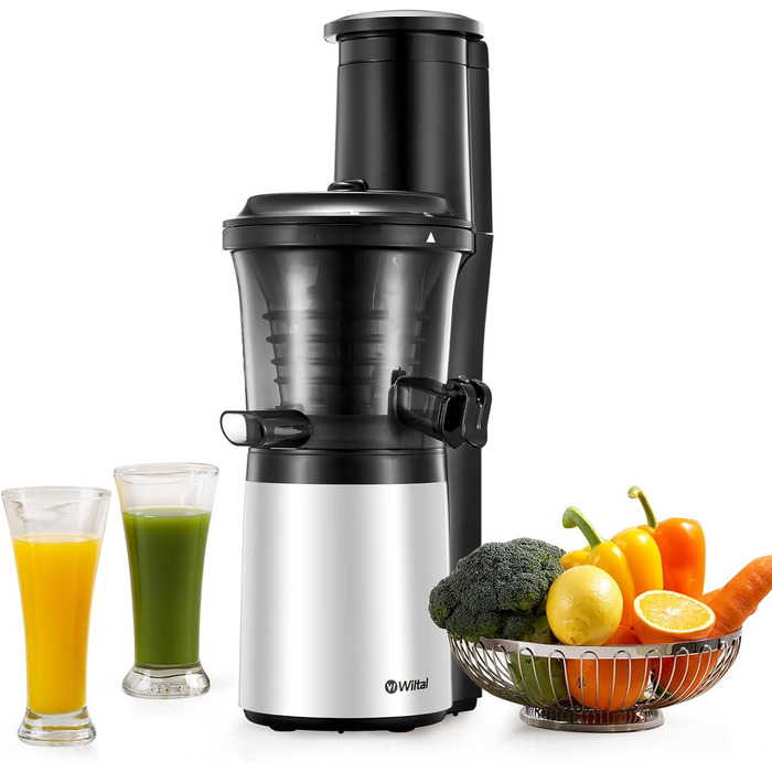 Wiltal | Slow Juicer | Vegetable and Fruit Extractor | With 76 mm Opening | Electric Juicer for Fruit | Quiet Motor | Easy to Clean | JC-280 | 150 Watts | BPA Free | White