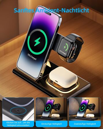 Бездротовий зарядний пристрій Carehabi 3-в-1: для iPhone, Apple Watch та AirPods Pro