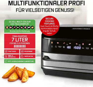 Фритюрниця повітряна GOURMETmaxx AirGenius, 9 л (2 x 4,5 л) з 8 програмами | 2 камери для одночасного приготування | Сенсорний дисплей, для 8 осіб
