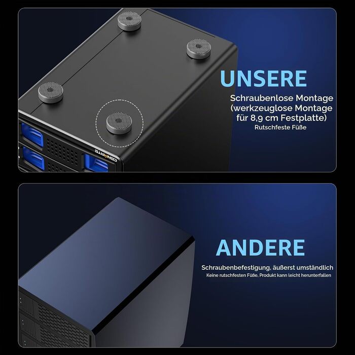 Зовнішній корпус для HDD/SSD CENMATE 808TC, 2 слоти 2.5/3.5 SATA, 10Gbps, USB 3.2 Type-A/C, з охолодженням та Hot Swap