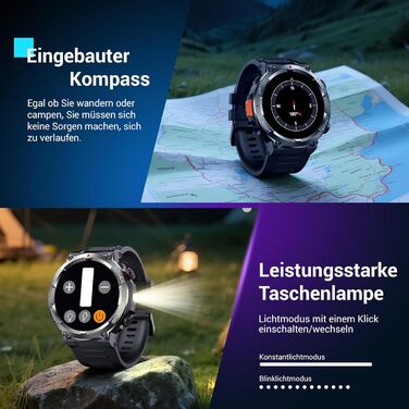 Смарт-годинник Blackview IP68: Компас, 100 днів автономії, Bluetooth-дзвінки, моніторинг серця та сну, 100+ режимів спорту, сумісний з Android/iOS, чорний